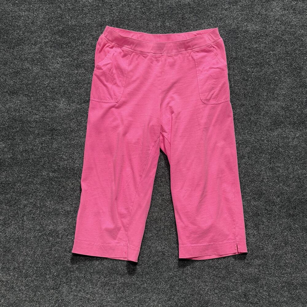 Fresh Produce Pants Womens 1X Pink Capri Elastic Waist Pockets Made USA Cotton